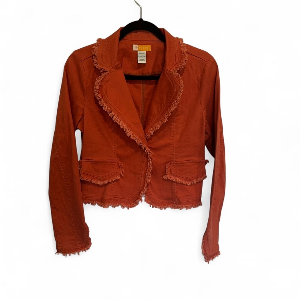 Tulle Women's Rust Frayed Fringe Blazer